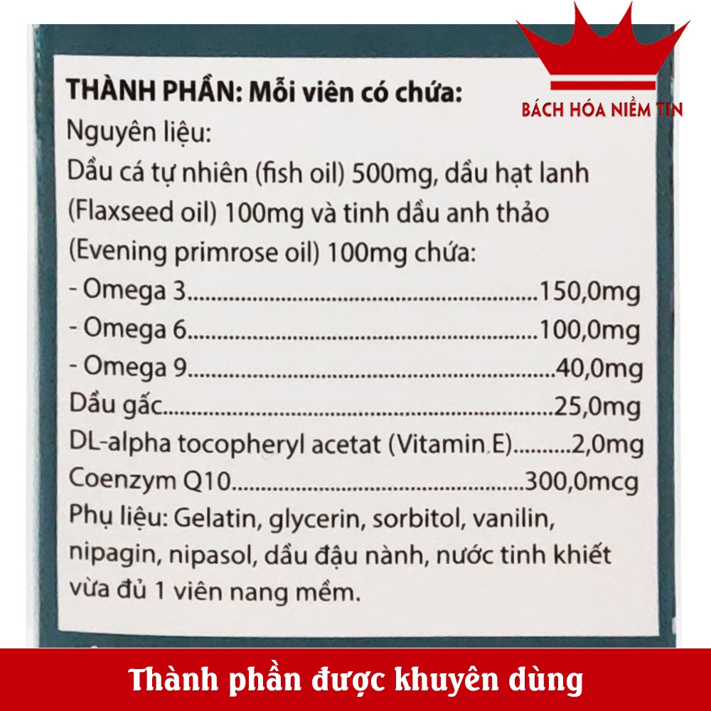 Viên dầu gấc đỏ Omega 369  dầu cá tự nhiên giúp bổ não, giảm khô mắt, mỏi mắt, tăng cường thị lực hộp 80 viên