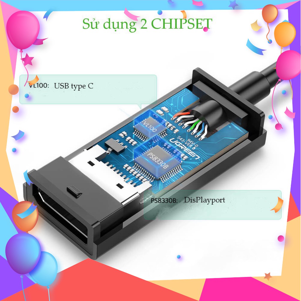 [CHÍNH HÃNG]  Cáp chuyển đổi UGREEN 50433 USB type C sang DisplayPort dài 15cm độ phân giải 4K*2K@60Hz