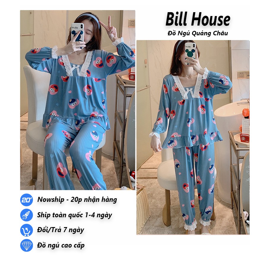 Đồ Bộ Nữ Mặc Nhà Dài Tay Chất Thun Mềm Phối Nơ Cực Xinh TD03 | BigBuy360 - bigbuy360.vn
