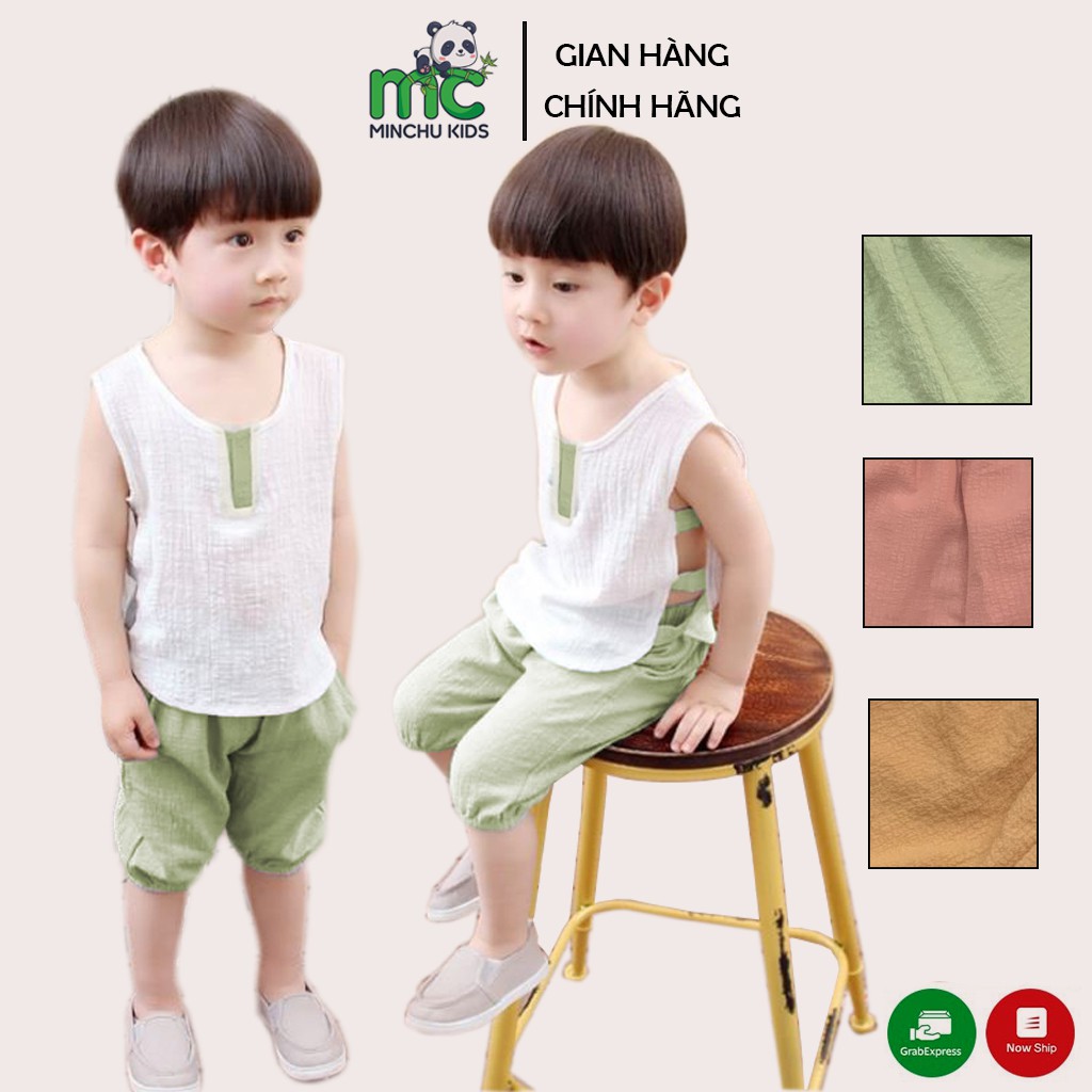 Bộ sát nách Bé Trai bé gái  siêu mát vải đũi  Minchu Kids