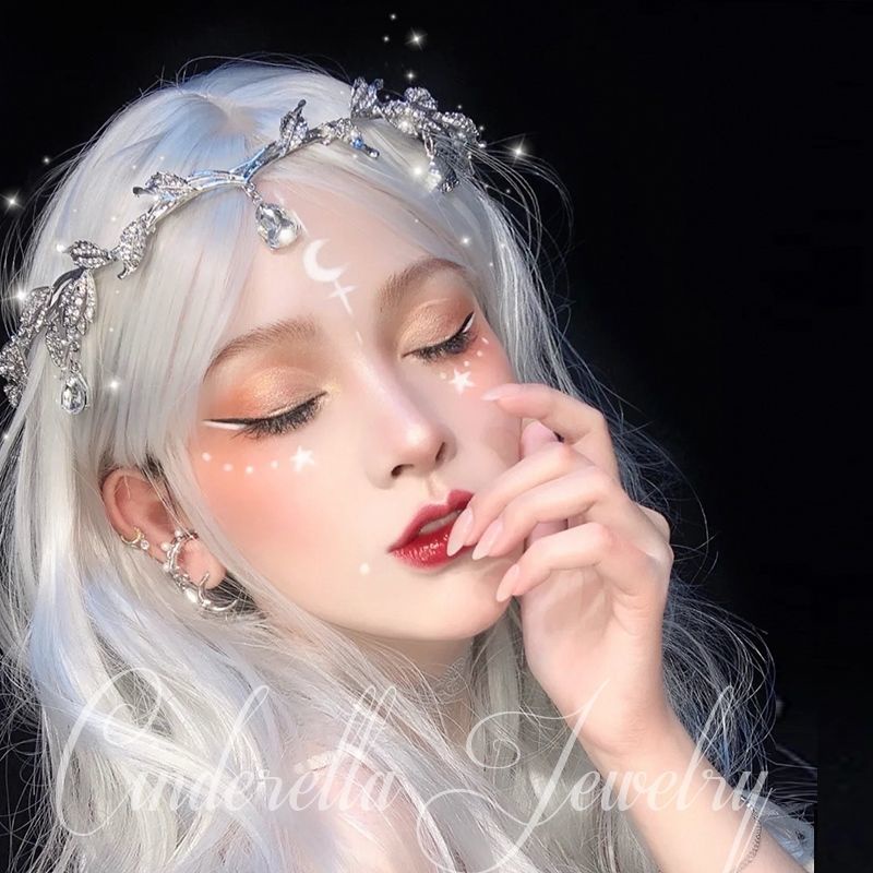 Bộ tóc giả kiểu tóc xoăn dài mềm mại màu trắng phong cách Lolita Nhật Bản dành cho bạn nữ hóa trang