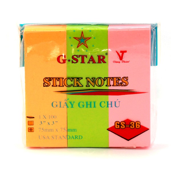 [Mã LIFEBOOK2 giảm 10% đơn 0Đ] Xấp 100 tờ Giấy Note, giấy ghi chú 3 Màu Dạ Quang G-Star