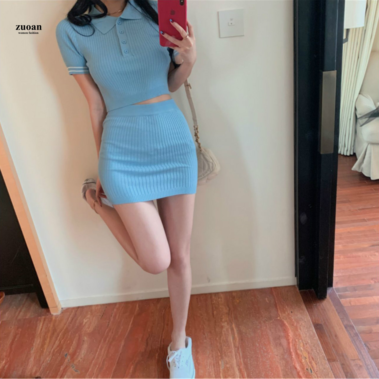 Bộ Áo Dệt Kim Kẻ Sọc + Chân Váy Lưng Cao Thời Trang Mùa Hè Cho Nữ | BigBuy360 - bigbuy360.vn