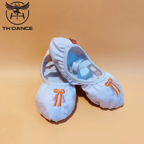 Giày múa Ballet trẻ em | Giày múa Ballet màu trắng kiểu thêu nơ