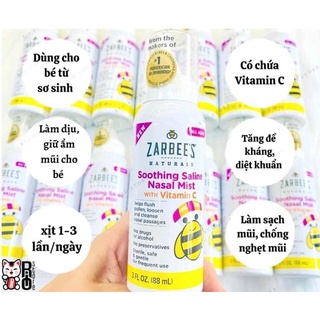 Xịt mũi Zarbee's lô hội/vtm C 88ml Mỹ 0m+