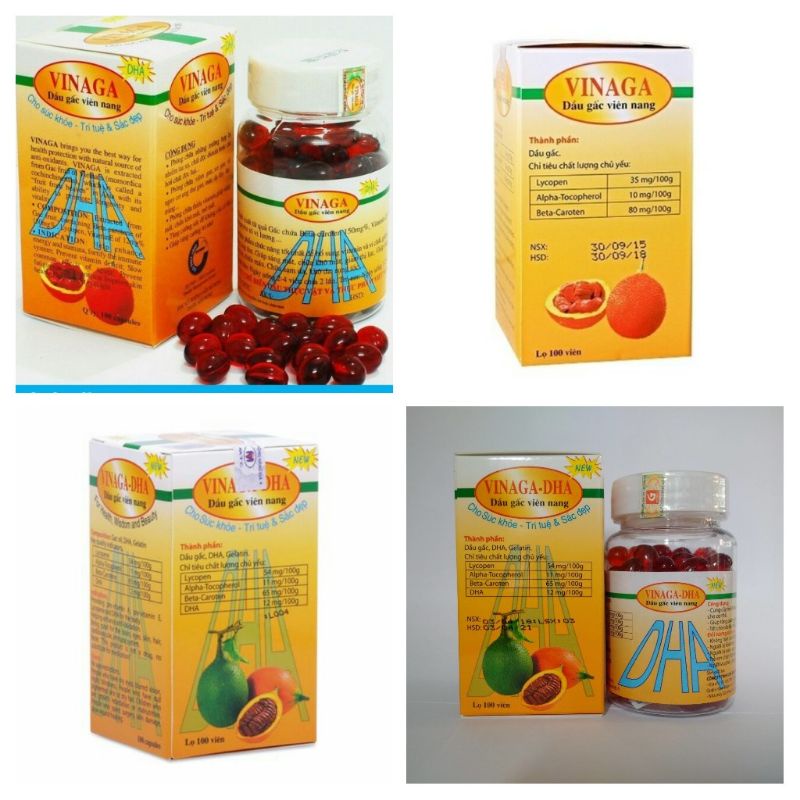 Combo 2lọ Dầu gấc Vinaga-DHA -Vinadica sáng mắt đẹp da ngừa lão hoá tốt tim mạch