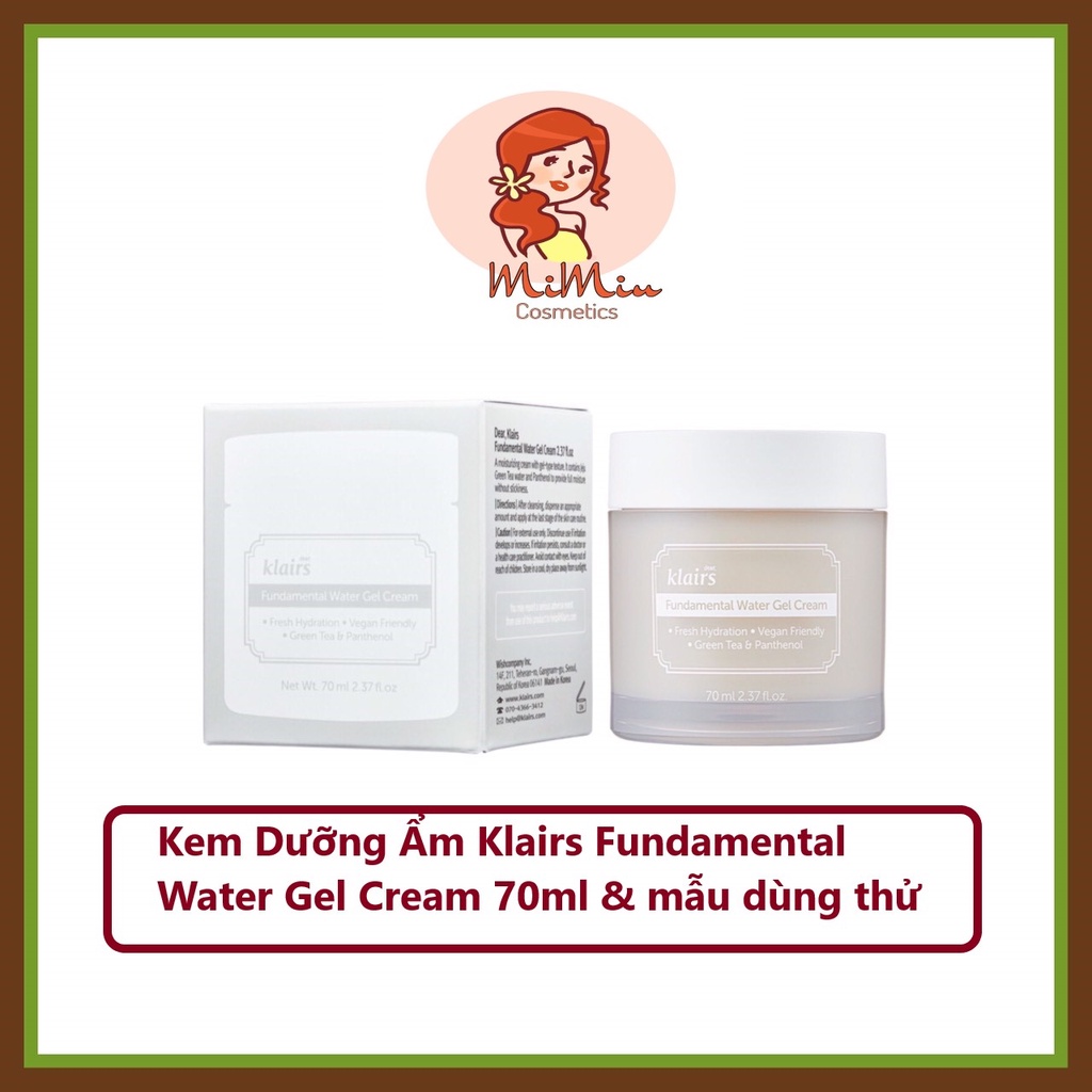 (Hũ full &amp; mẫu dùng thử ) Kem Dưỡng Ẩm Klairs Fundamental Water Gel Cream