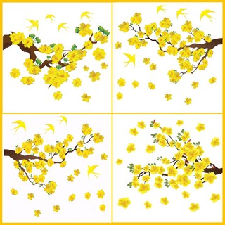 Decal mai vàng khoe sắc size lớn 1m5 -Decal trang trí tết cao cấp không viền trắng có keo dán được trên tường và kính