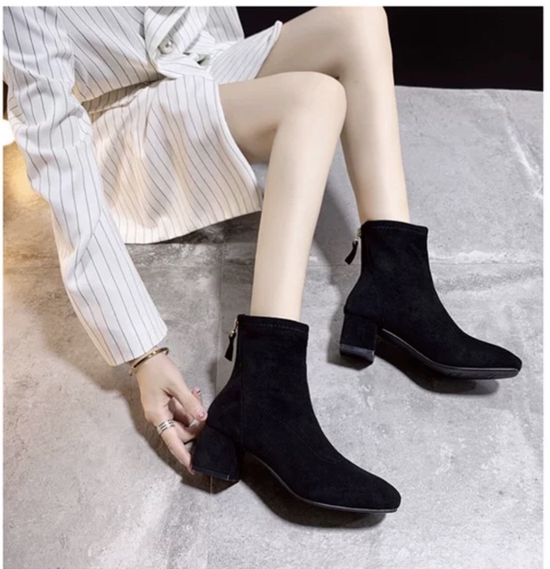 Boot lửng da lộn gót vuông 5cm
