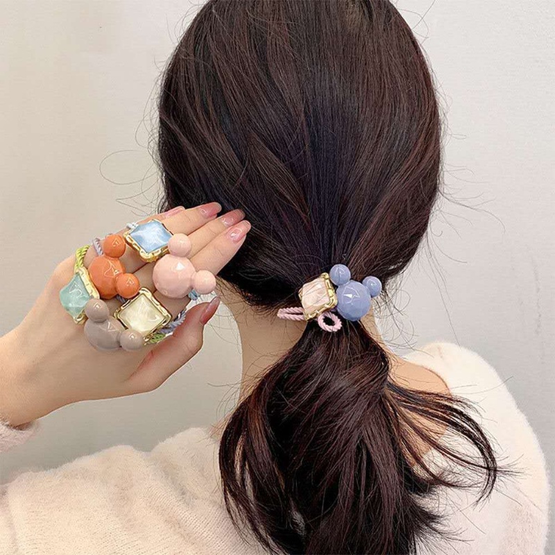 Dây Buộc Tóc Cao Su Co Giãn Hình Chuột Mickey Màu Thạch Pha Lê Phong Cách Hàn Quốc Đơn Giản Thời Trang Dành Cho Bạn Nữ