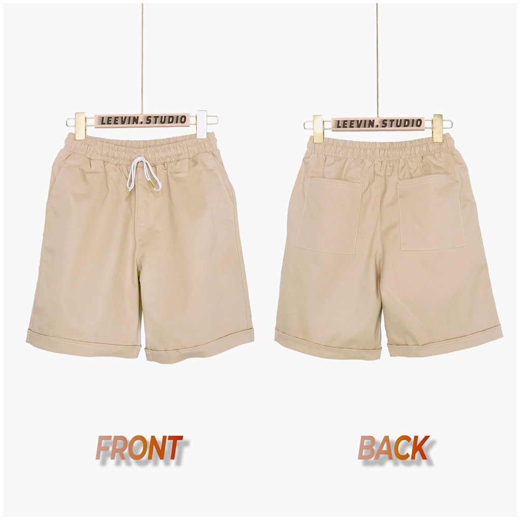 Quần Short Nam Nữ Kaki Basic Unisex - Kiểu quần đùi nam nữ co dãn màu đen và be Ulzzang Leevin Store