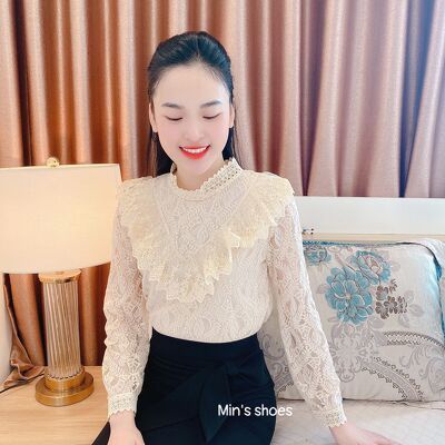 Min's Shoes - Áo Sơ Mi Cổ Bèo Phối Ren Xinh Xắn Cho Nữ Áo 415