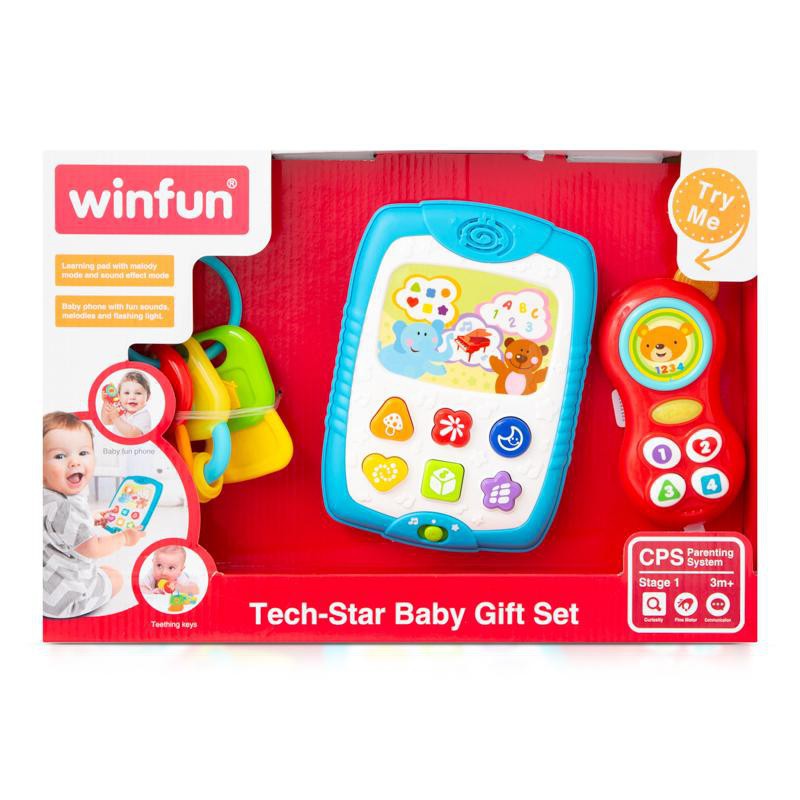 Set 3 món đồ chơi công nghệ điện thoại, Ipad kèm chìa khóa gặm nướu Winfun 3024/3025