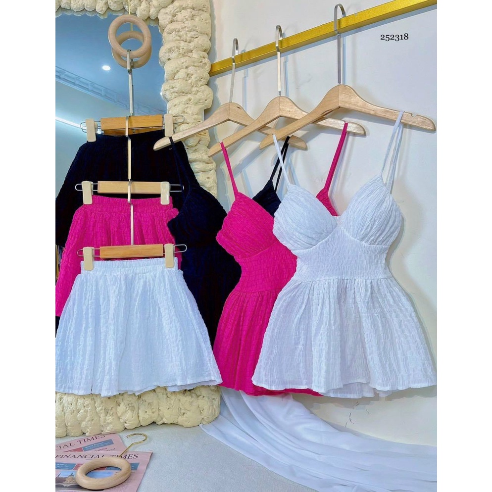 Sét áo hai dây nữ cúp ngực kèm mút có chân váy xoè quyến rũ GKM