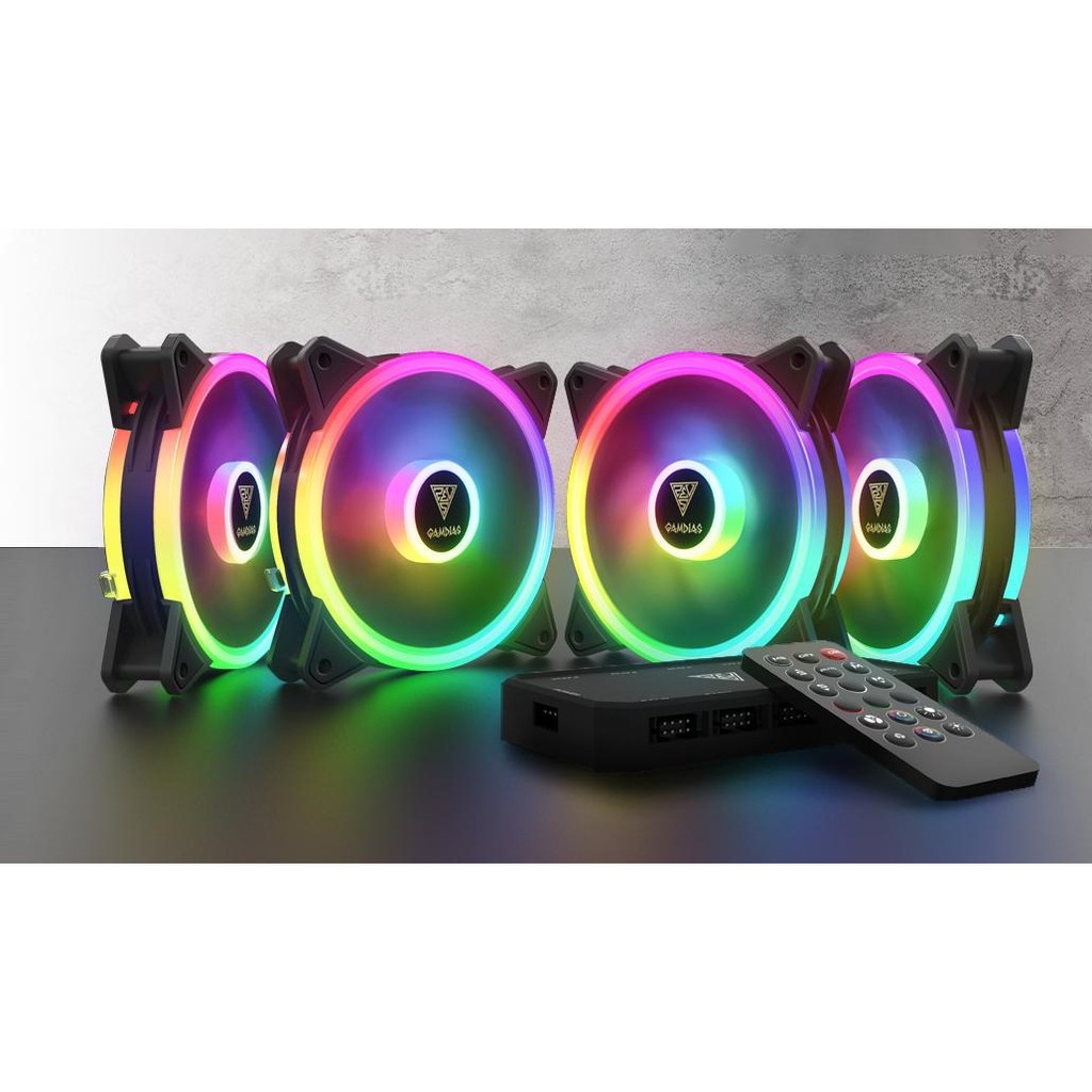 Bộ kit 3 Fan Led RGB + Hub GAMDIAS kèm remote điều khiển nhiều kiểu đèn