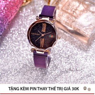 Đồng Hồ Thời Trang Nữ Dây Kim Loại Giả Lụa Khóa Nam Châm