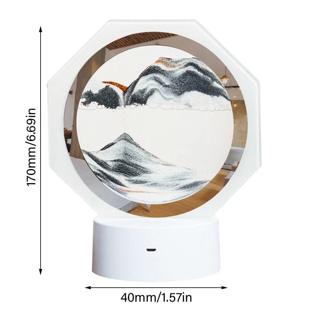 SUENIN Đèn Để Bàn Nghệ Thuật Chuyển Động Cát 3D Xoay 360 Độ Trang Trí Phòng Khách° Đồng Hồ Cát Hình Bát Giác 3D Xoay Được Trang Trí