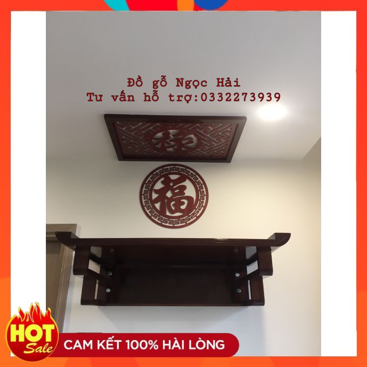 Bàn thờ chung cư treo tường mẫu cuốn thư 89x48 kèm chắn khói và chữ phúc FREE SHIP