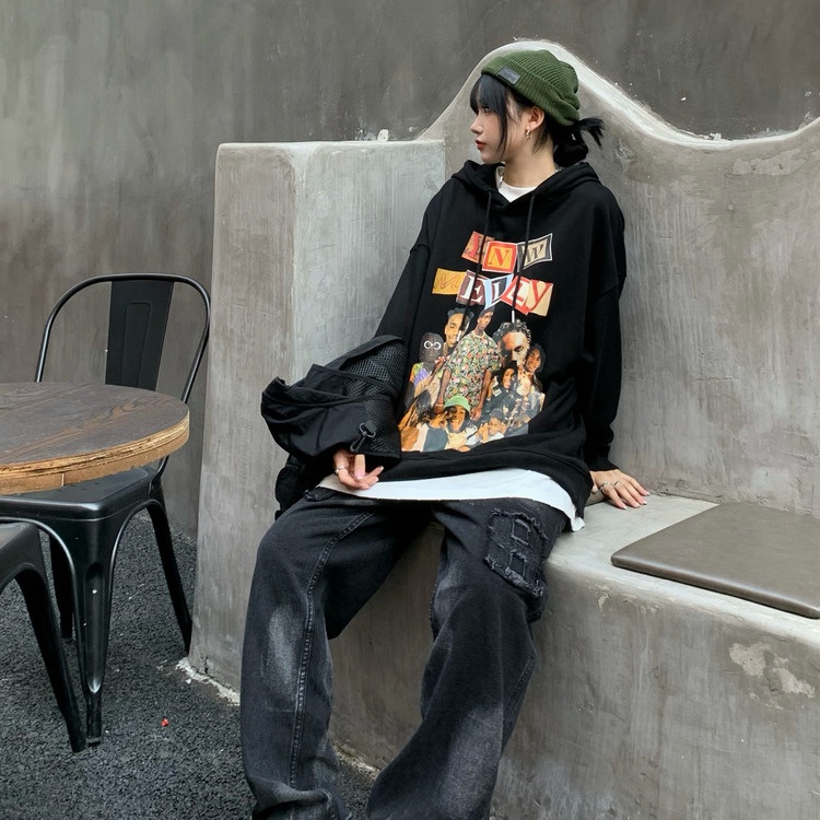 Thời Trang Áo Hoodie Tay Dài Dáng Rộng In Hình Nhân Vật Phong Cách Hip Hop Hàn Quốc | BigBuy360 - bigbuy360.vn