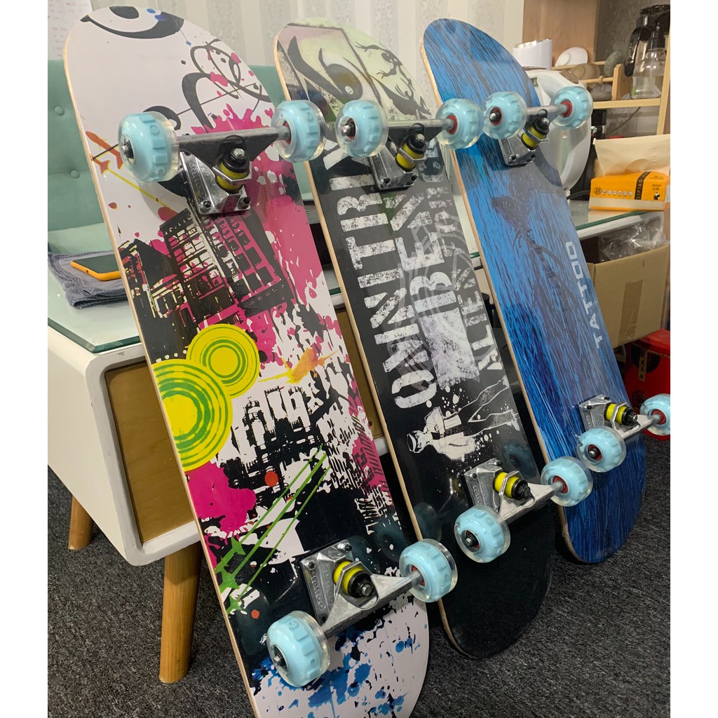 Ván Trượt Skateboard Người Lớn Thể Thao Gỗ Phong Cao Cấp Siêu Bền Mặt Nhám Bánh Cao Su LED Chống Trượt Siêu Đẳng Ván Đẹp