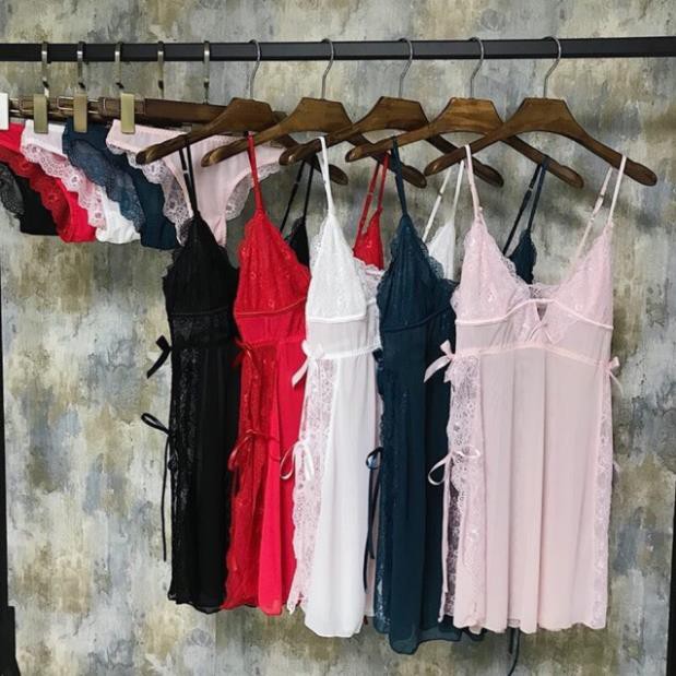 Váy ngủ xẻ nơ hàng quảng châu cao cấp