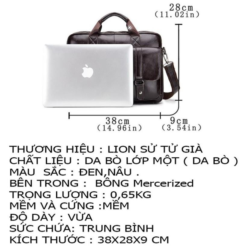 [FreeShip-Hàng Siêu Cấp] Cặp sách da bò thật chứa laptop 15,6 icnh - Cặp đeo chéo da bò công sở