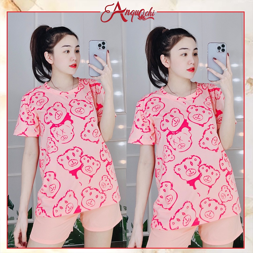 Đồ Bộ Nữ Mặc Nhà Anquachi Gấu Đẹp Thun Cotton Nữ Mặc Ngủ Ở Nhà Dễ Thương Quần Dùi Cute A071