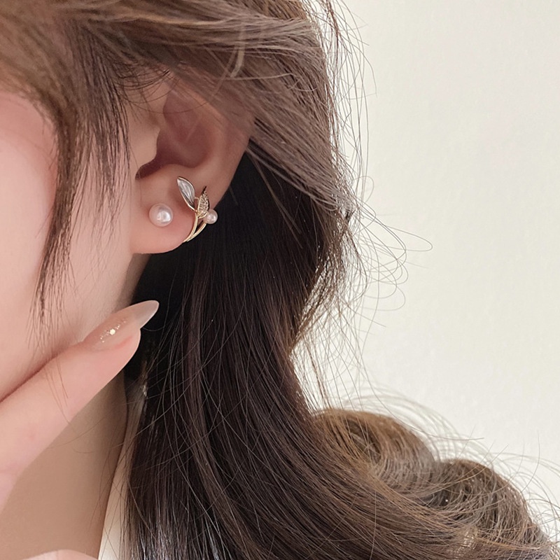 Bông Tai Hình Lá Nhỏ Đính Ngọc Trai Trong Suốt Phong Cách Hàn Quốc Thời Trang Xuân Hè Cao Cấp