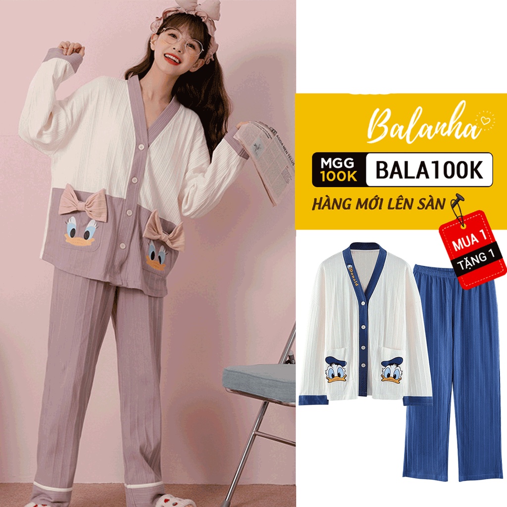 Đồ mặc nhà nữ dài tay mùa đông, Bộ đồ ngủ pizamma hàn quốc Balanha - DN-GA1