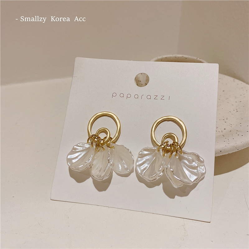 Bông Tai Hình Cánh Hoa Màu Trắng Thanh Lịch Phong Cách Hàn Quốc Cho Nữ