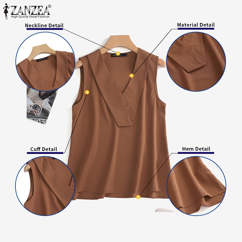 Zanzea Áo Nữ Không Tay Cổ Chữ V Màu Trơn Thời Trang