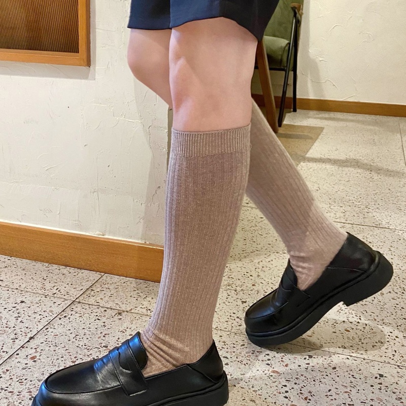1 Đôi Tất Chân Cotton Màu Trơn Thời Trang Cho Nữ