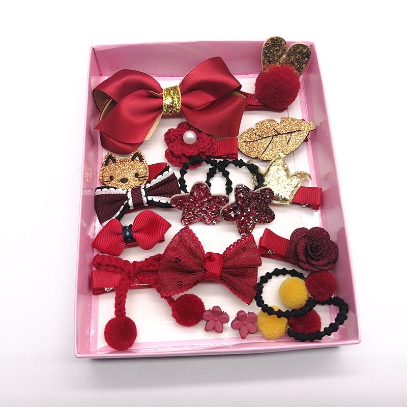 Hộp tóc 18 chi tiết cho bé gái, kẹp, cột, thắt đủ kiểu