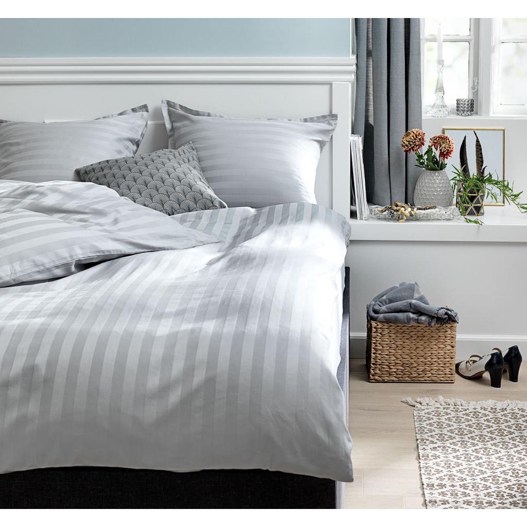 Bộ vỏ chăn gối đôi | JYSK Nell | cotton sateen | xám nhạt | R200xD220cm/R50xD70cm