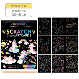 Set 9 tấm giấy tô màu ma thuật 3 trong 1 kích thước lớn nhỏ