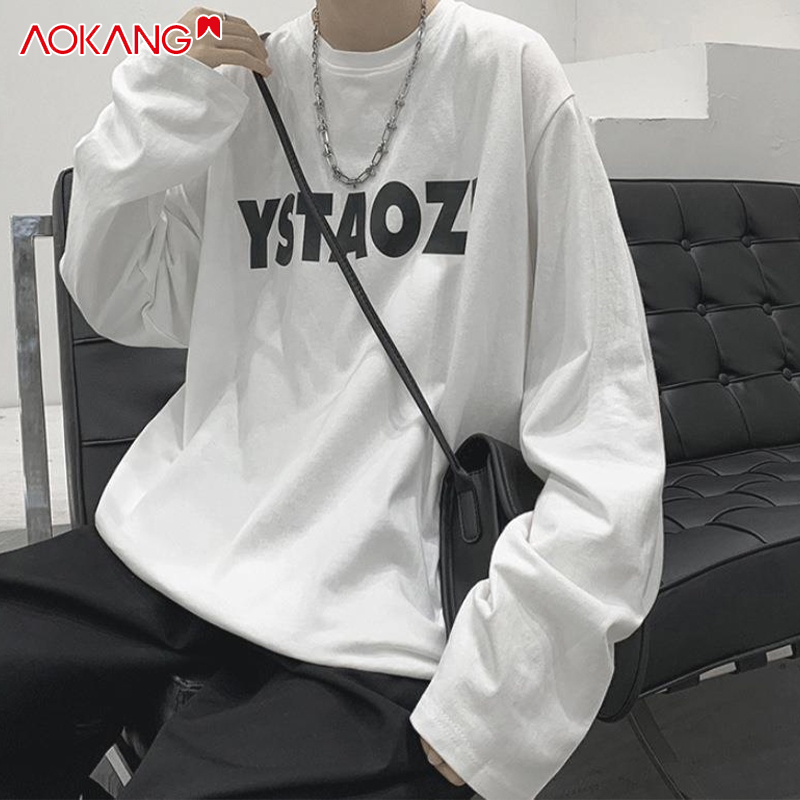 Áo thun AOKANG tay dài cổ tròn dáng rộng in hình thời trang mùa thu cho nam