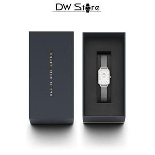Đồng hồ D./W dây lưới bạc mặt chữ nhật - Quadro.Pressed.Sterling 20x26mm cho nam và nữ