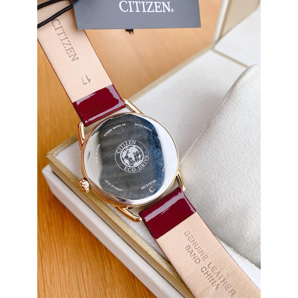Đồng hồ nữ chính hãng Citizen FE6083-05P - Máy Pin năng lượng ánh sáng - Kính khoáng cường lực - Dây da bóng