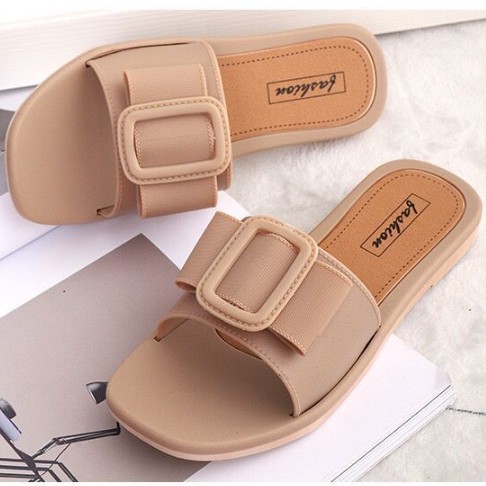 Dép Nữ Nơ Khuy Chữ Nhật Xinh Quai Ngang Nhựa Cao Cấp MSPD01 Giayxinhstore