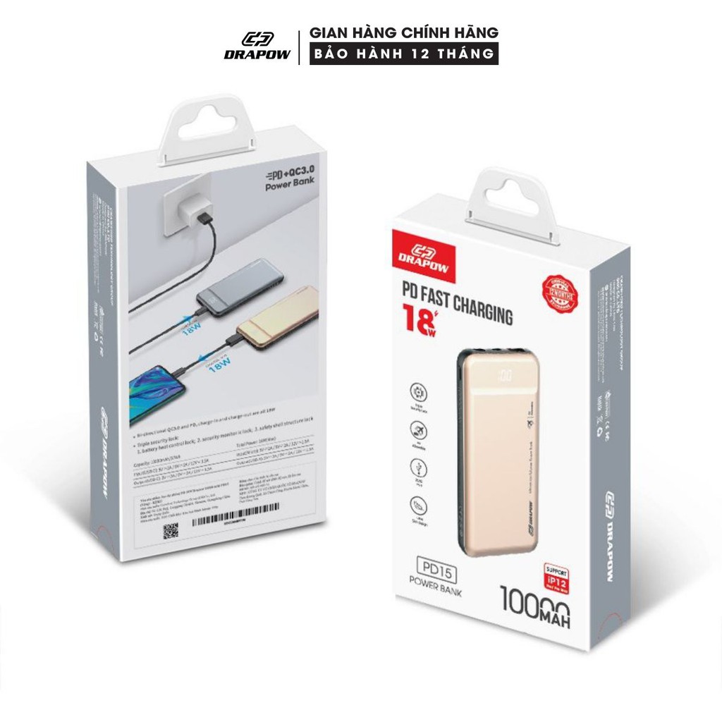 Sạc dự phòng PD Drapow PD15 18W 10000 mAh