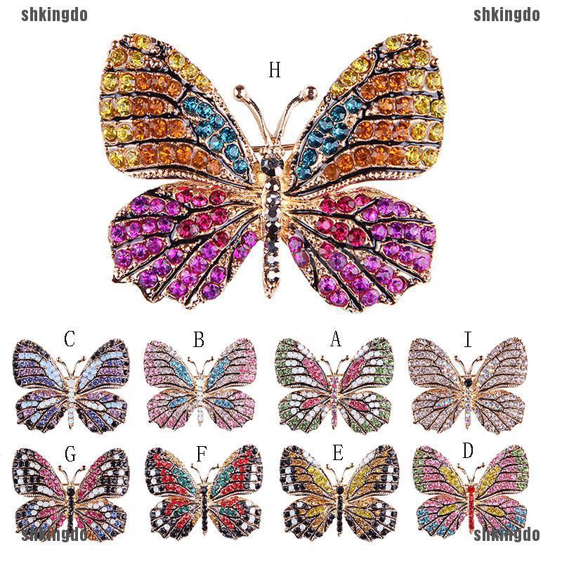 Ghim cài áo mạ vàng hình bướm đính đá nhiều màu thanh lịch cho nữ