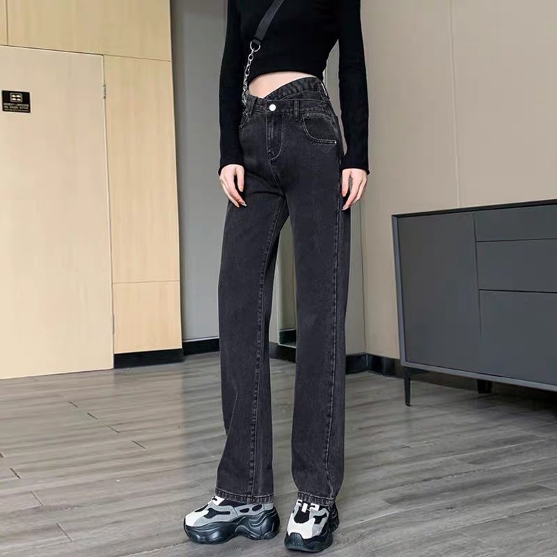 [Ảnh thật/Video]Quần Jean ống rộnh cạo chéo ba màu hottrend Quần bò ống rộng form to Quảng Châu