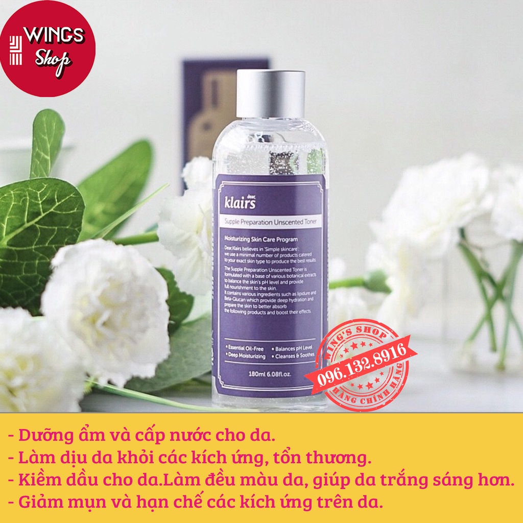 Nước Hoa Hồng Cân Bằng Da Klairs Toner-Klairs Supple Preparation Toner 180ML | Hàng Chính Hãng