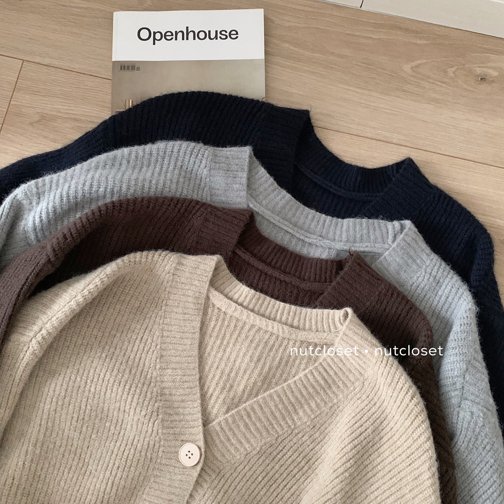 Áo cardigan len dày vân dọc túi sau _ A0291