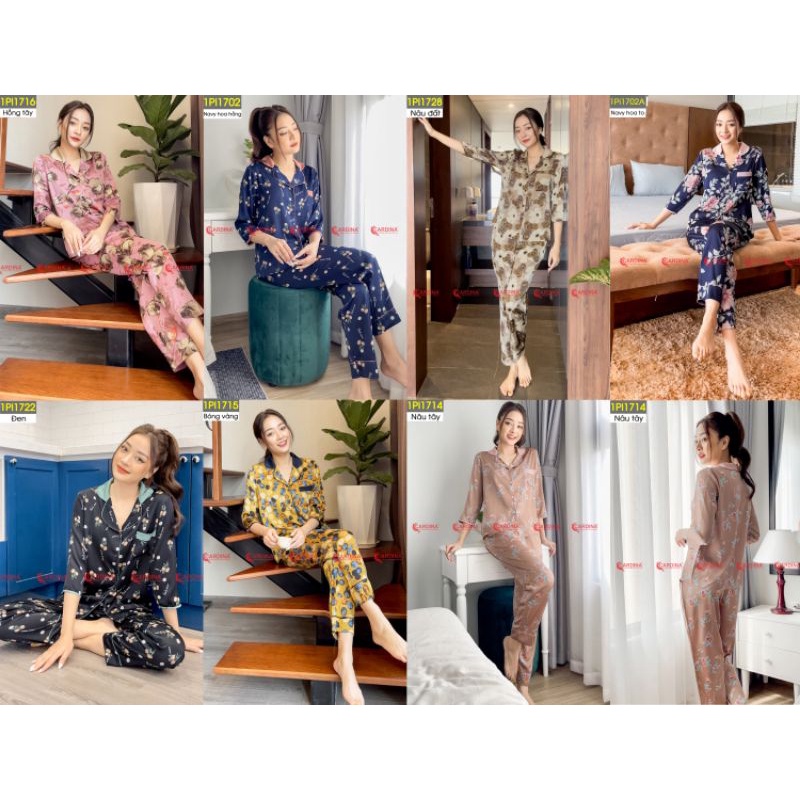 Bộ Pijama Hoạ Tiết Tay Lỡ CARDINA Chất Lụa Satin Nhật Cao Cấp
