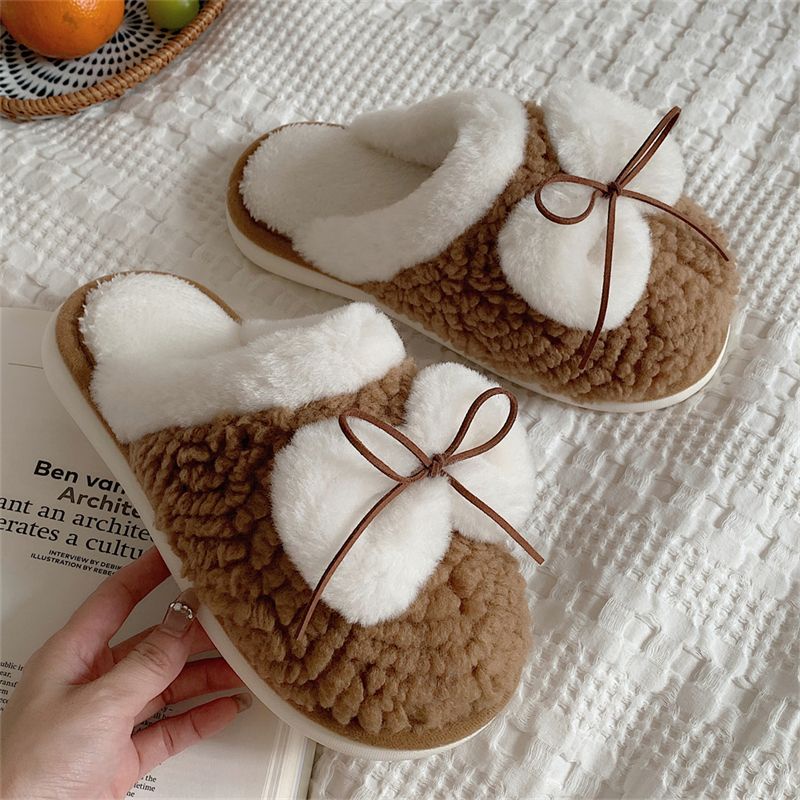 Oeteo Dép Bông Đi Trong Nhà Mũi Tròn Đế Dày Cho Nữ