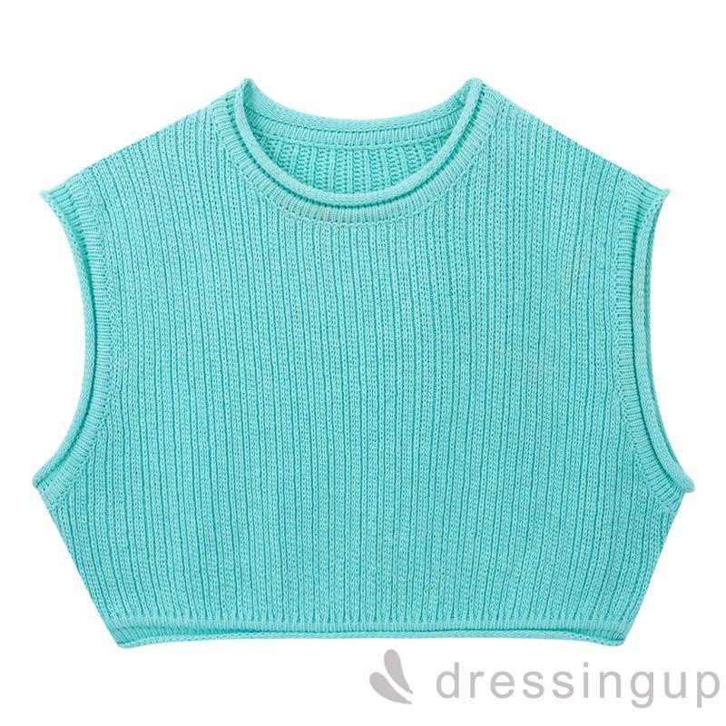 Áo Croptop Dệt Kim Không Tay Màu Sắc Đơn Giản Cho Nữ