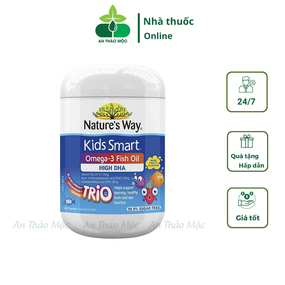 Natures Way Kids Smart Omega-3 Fish Oil.Bổ Sung DHA,EPA Phát Triển Trí Não,Mắt.Lọ 180v