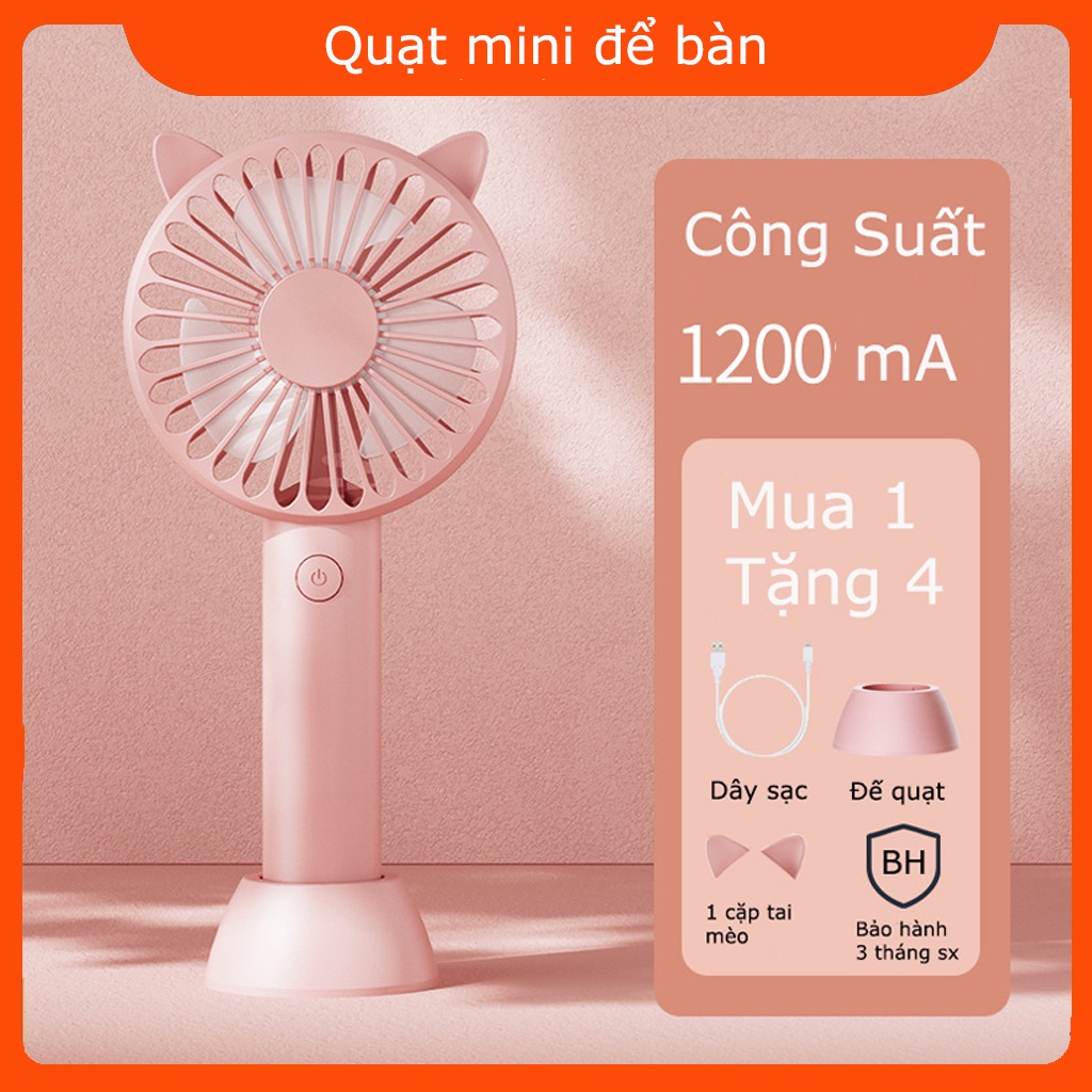 Quạt mini cầm tay để bàn tích điện để bàn làm việc văn phòng cute giá rẻ sạc USB-Sweet camping