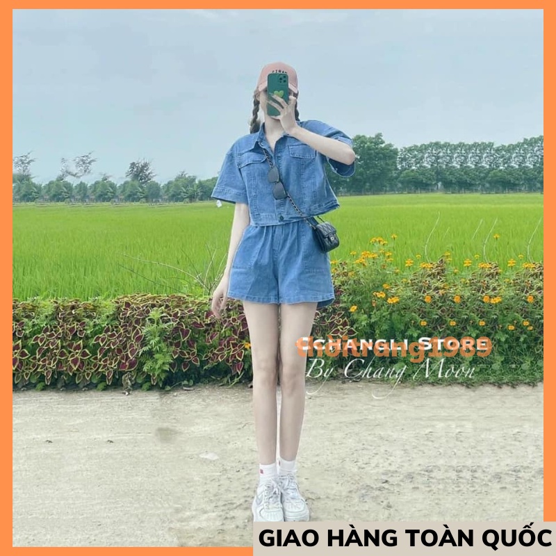 SET ÁO CROPTOP QUẦN SOOC HOT HIT THOITRANG1989 áo jean form rông